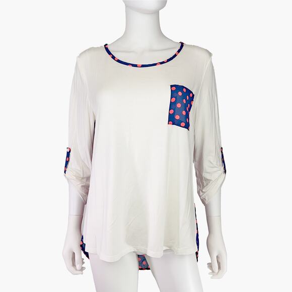 Adrienne Tops - ADRIENNE Blue & Red Polka Dot Back Blouse Top (White | Size M)